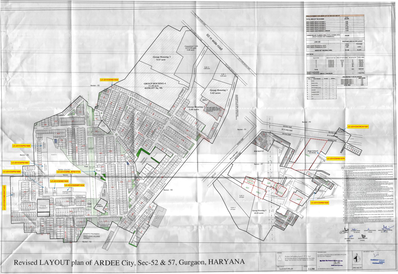 DTCP Haryana layout plan of Ardee City, Gurgaon