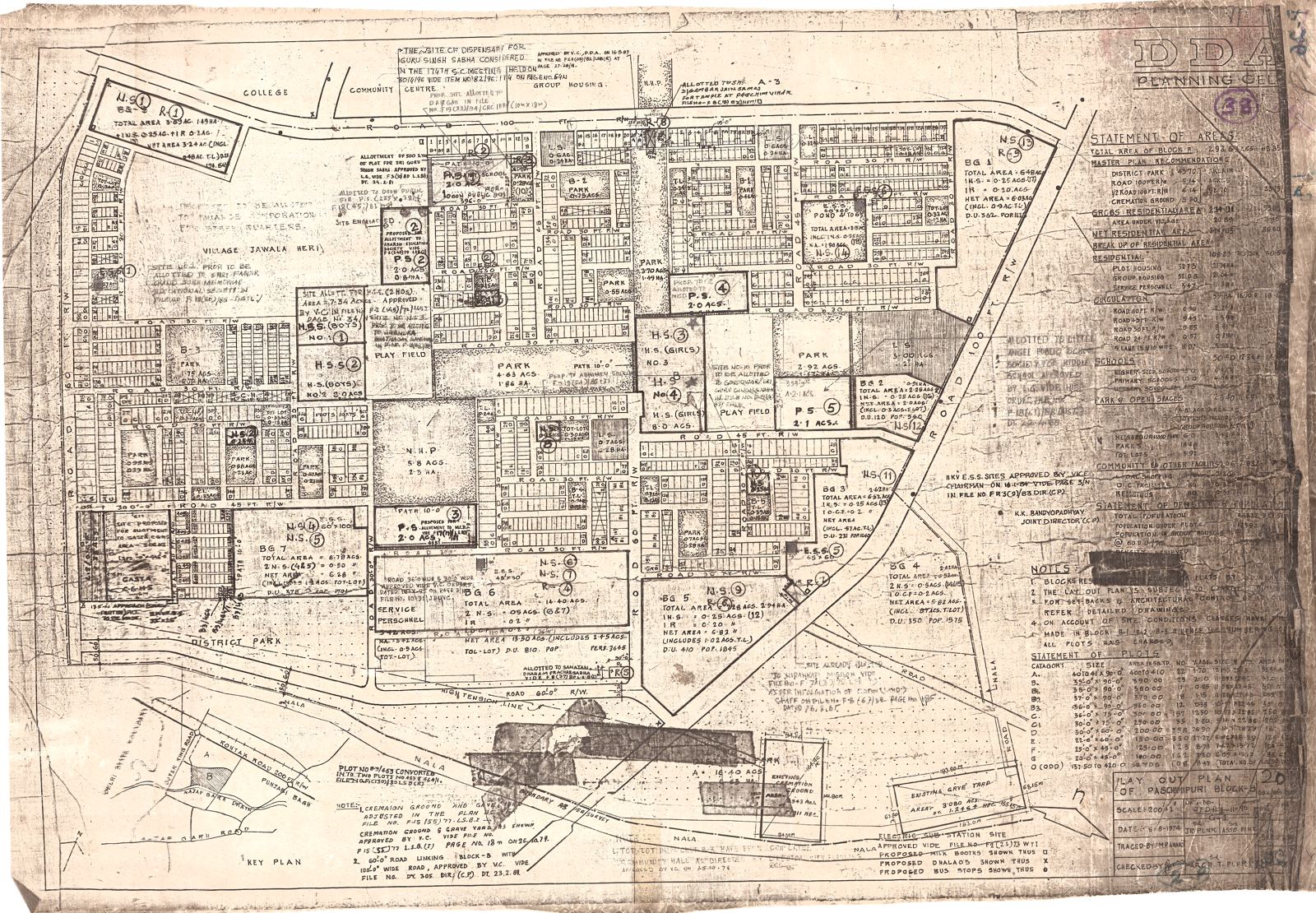DDA layout plan of Paschim Vihar B Block, Delhi