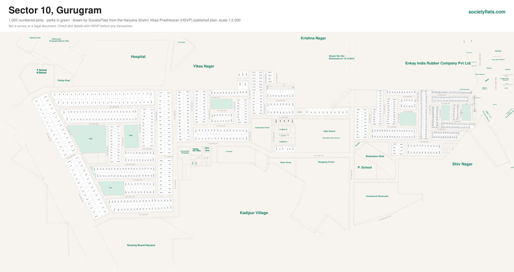 Layout map of Sector 10, Gurgaon, with numbered plots