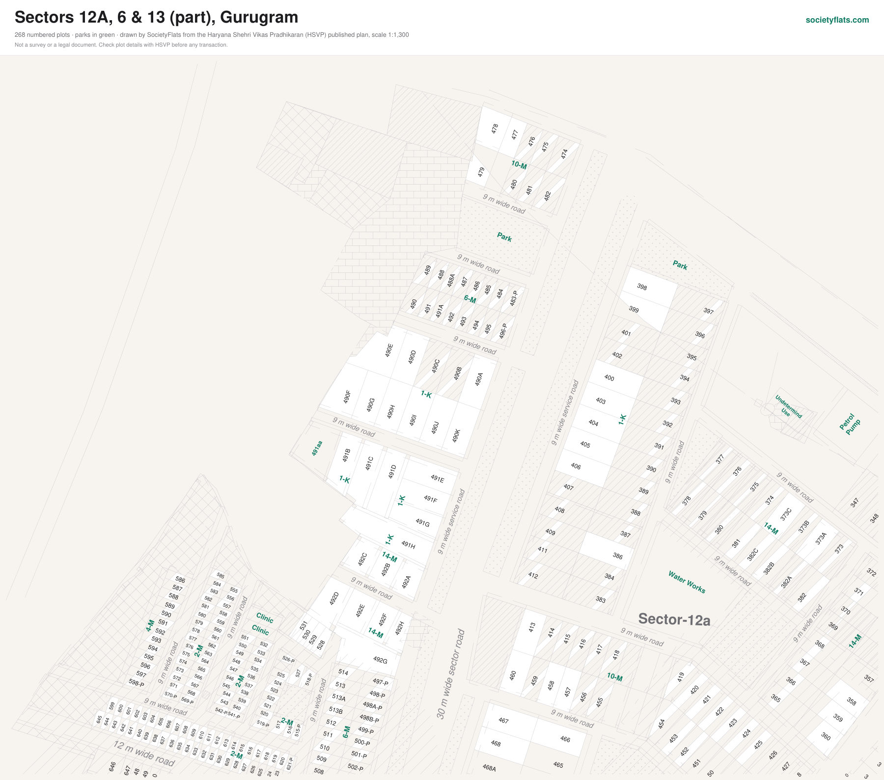 Layout map of Sectors 12A, 6 & 13 (part), Gurgaon, with numbered plots