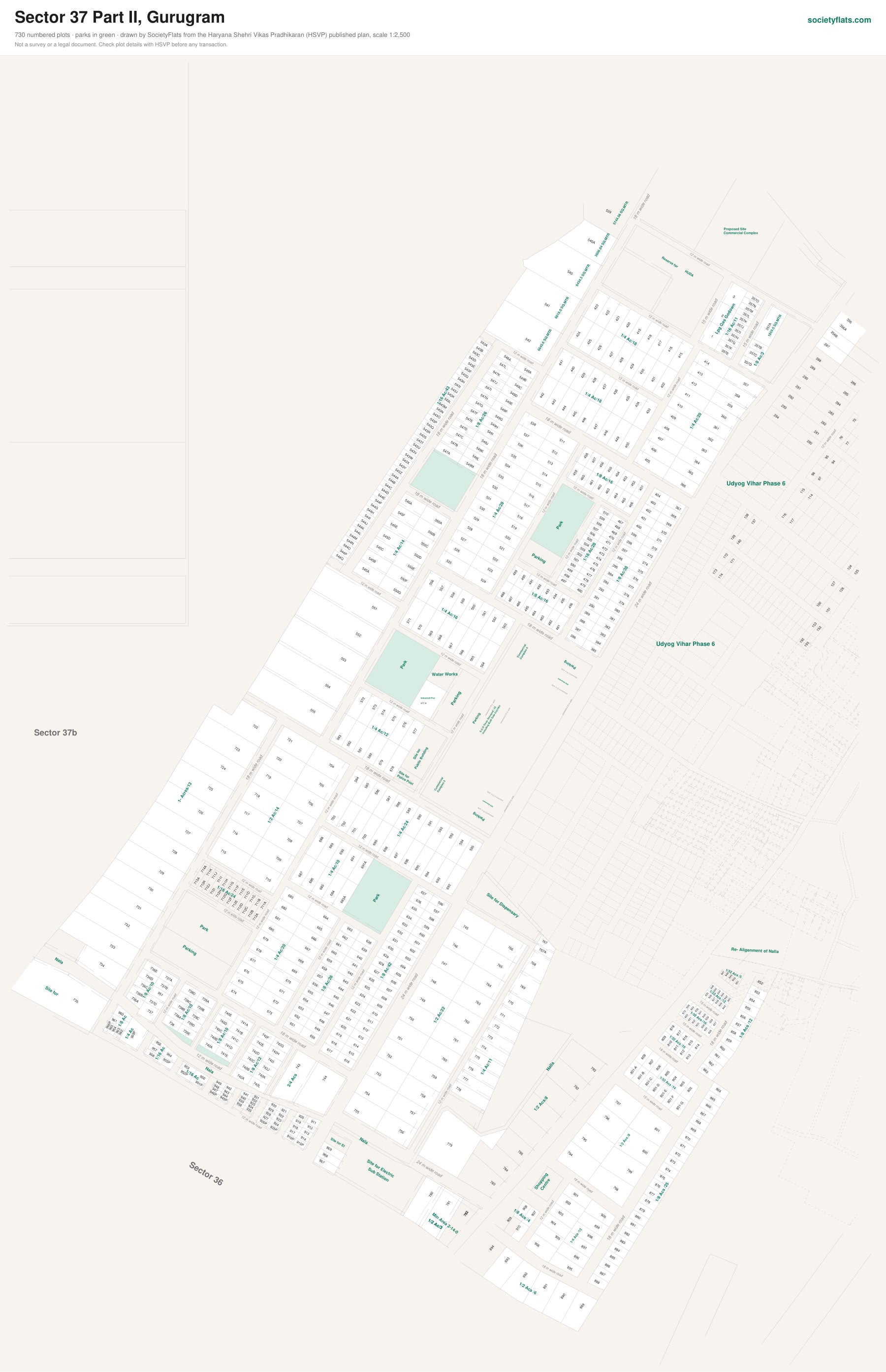 Layout map of Sector 37 Part II, Gurgaon, with numbered plots