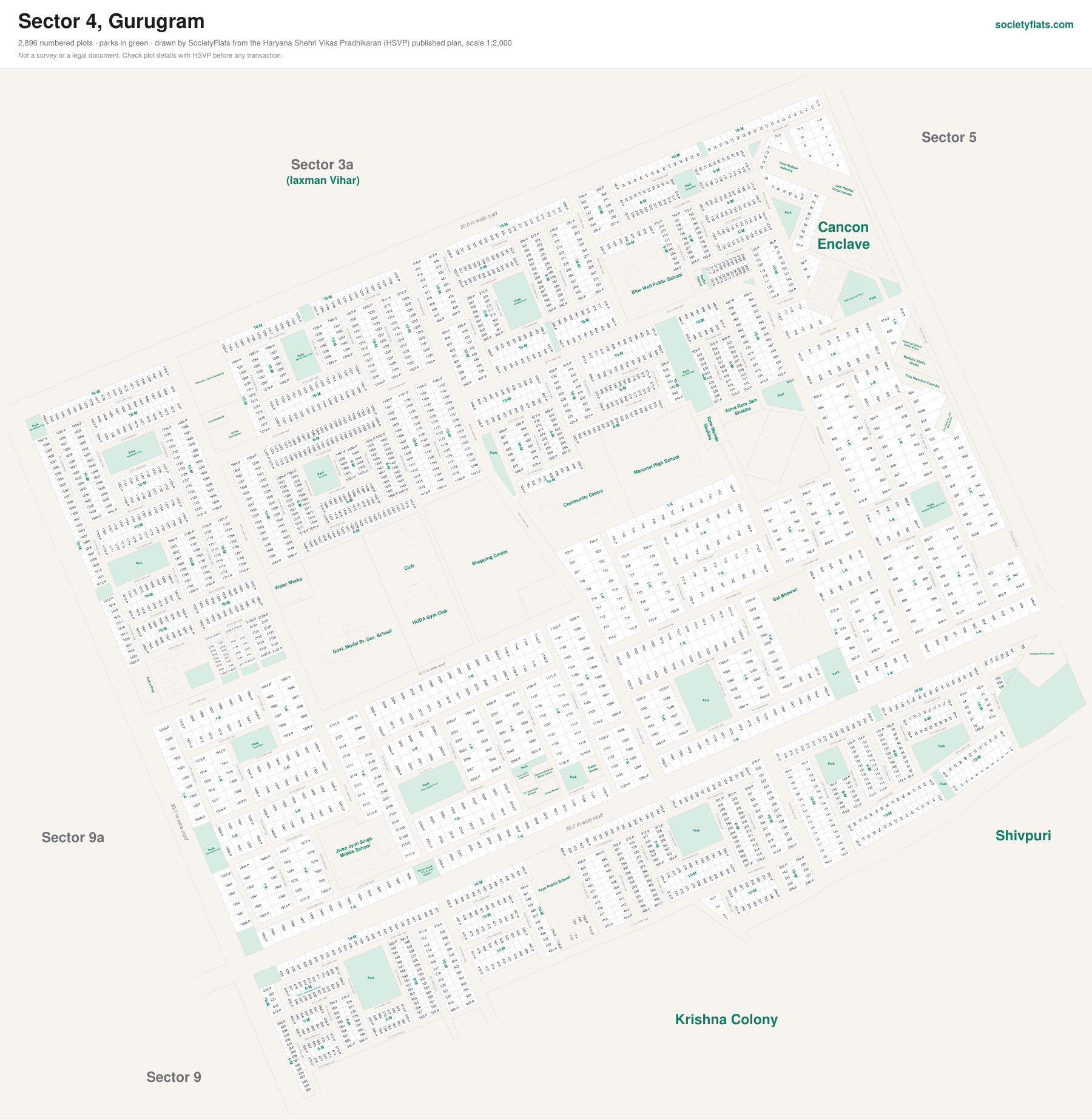 Layout map of Sector 4, Gurgaon, with numbered plots