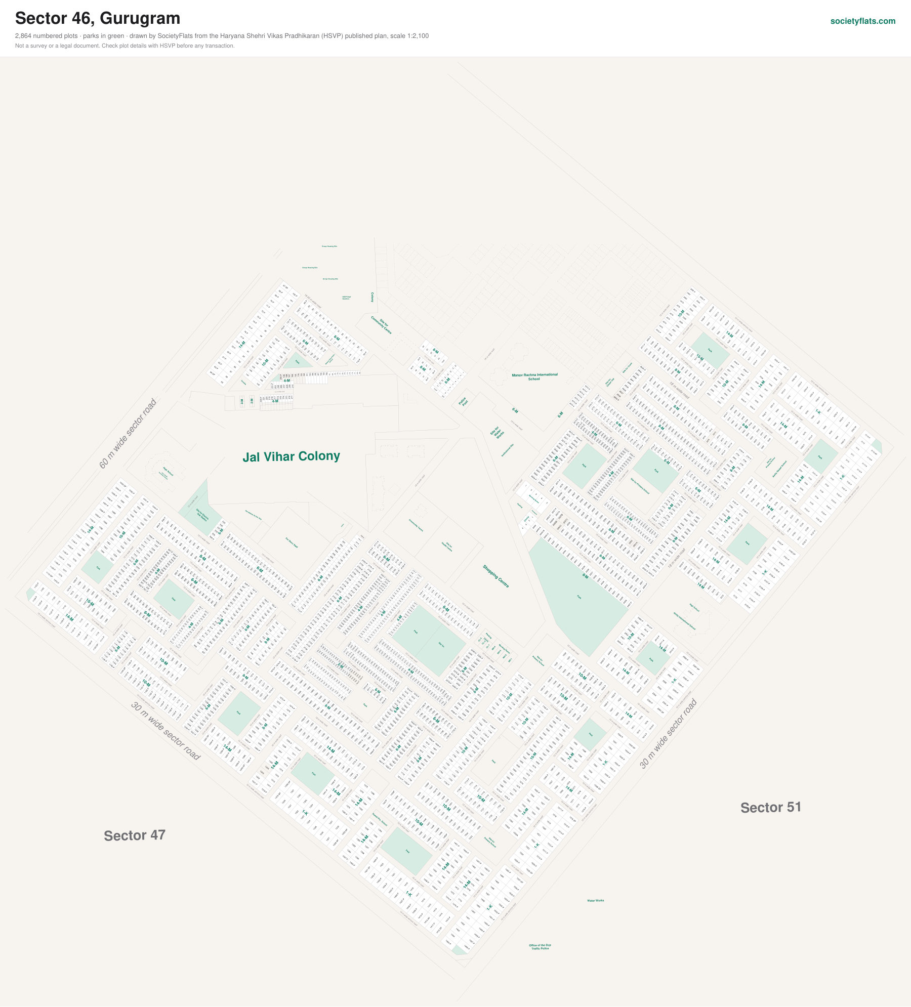 Layout map of Sector 46, Gurgaon, with numbered plots