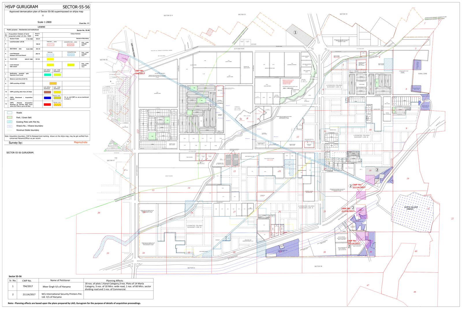 HSVP layout plan of Sectors 55 & 56, Gurgaon