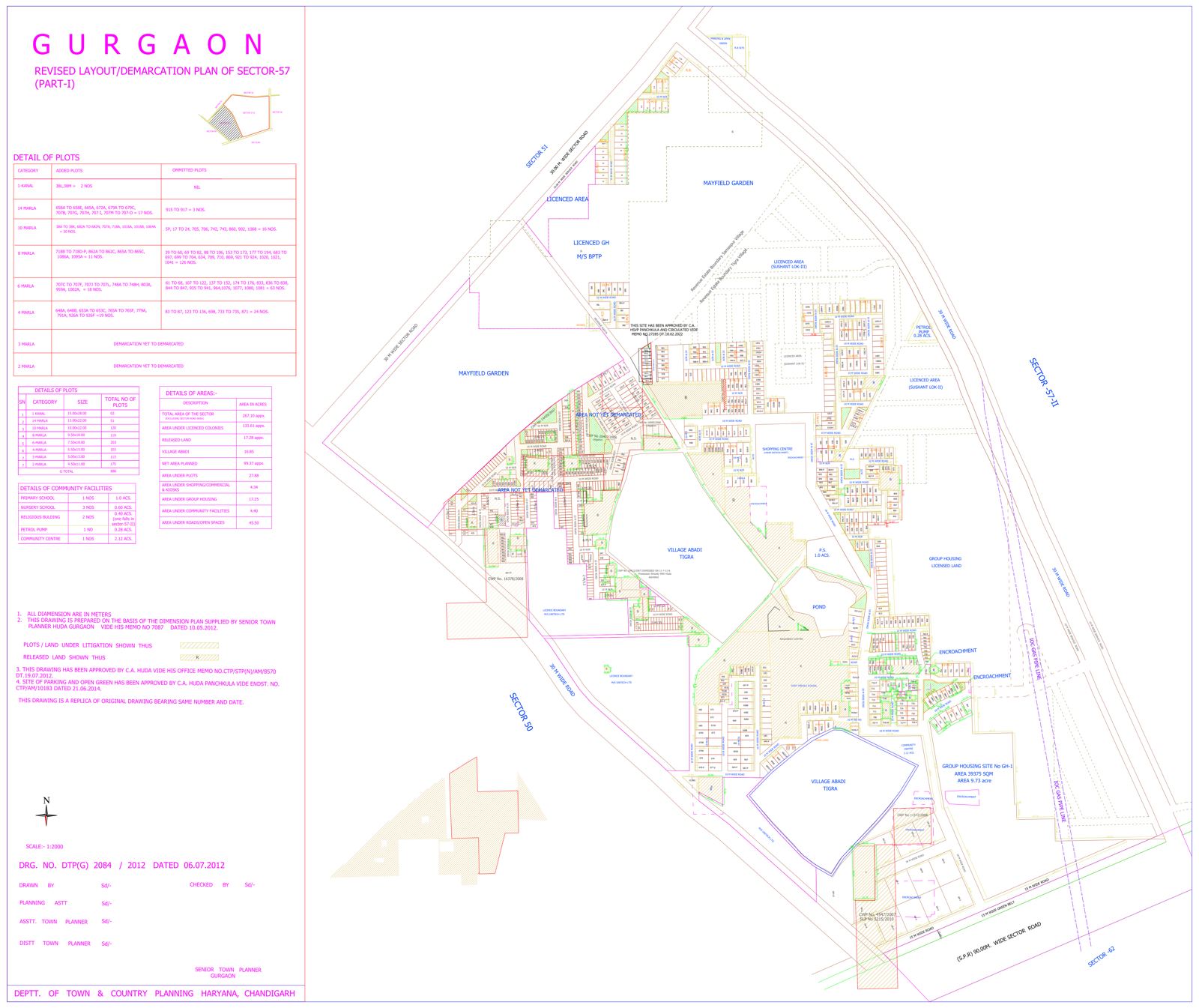 HSVP layout plan of Sector 57 Part I, Gurgaon