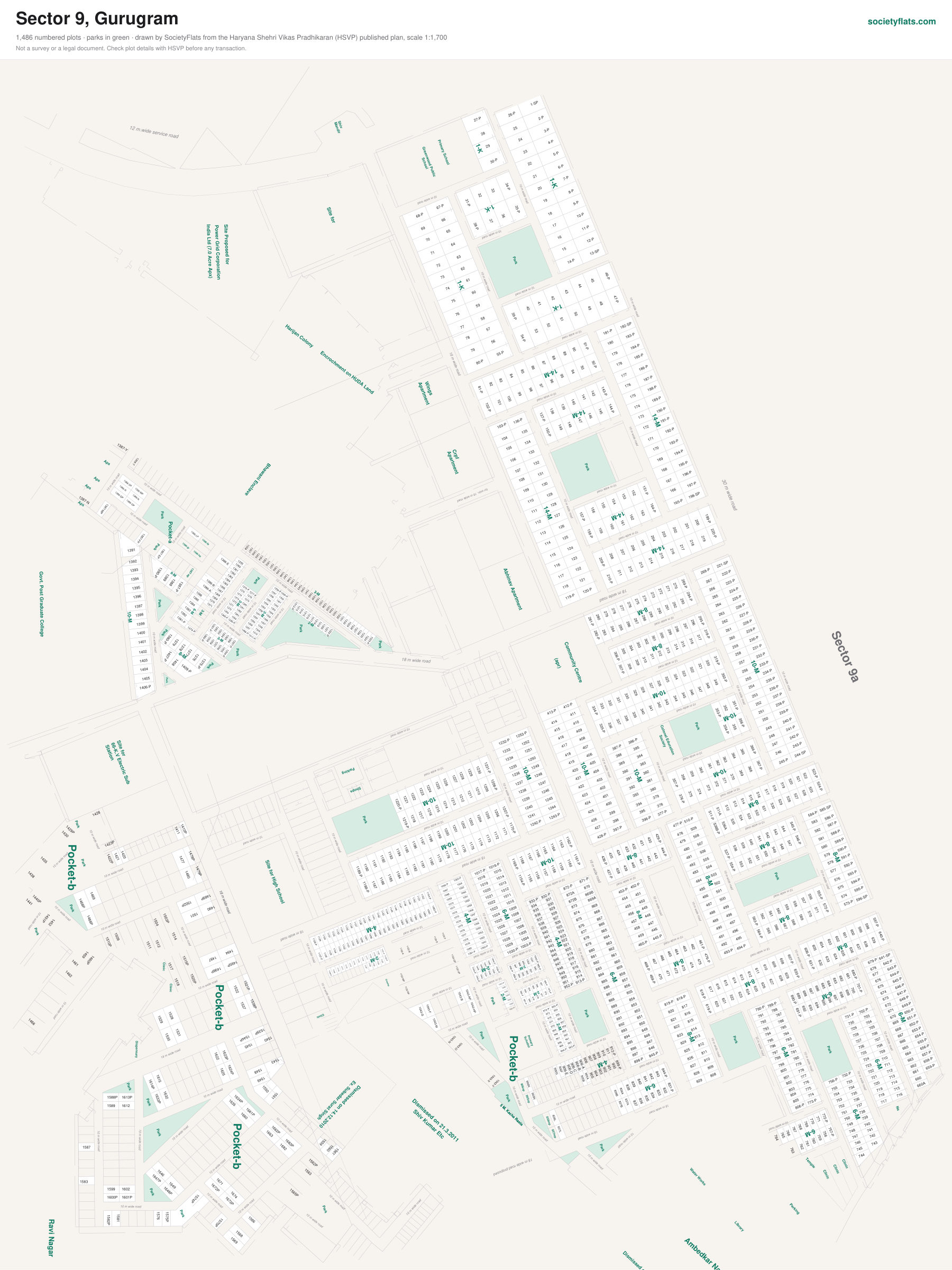 Layout map of Sector 9, Gurgaon, with numbered plots
